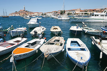 Image showing Boats with town of Rovinj in background