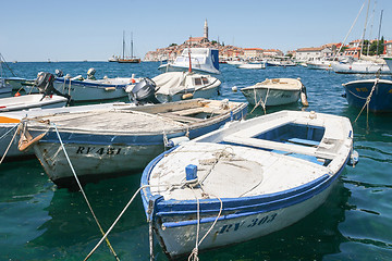 Image showing Boat marina with town of Rovinj in background