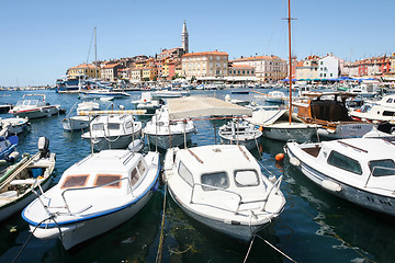 Image showing Boats moored in marina of Rovinj