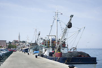 Image showing Ships anchored at dock in Rovinj 