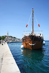 Image showing Galley anchored at dock in Rovinj 