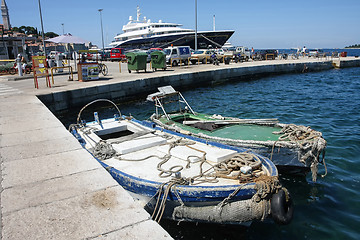 Image showing Boats moored at dock in Rovinj 