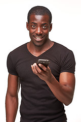 Image showing Portrait of african man talking on the phone