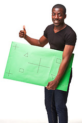 Image showing The smiling african man as black businessman with green panel