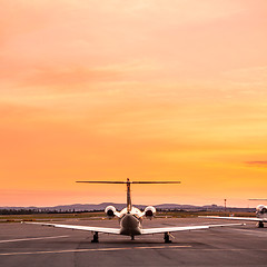 Image showing Airplane at sunset