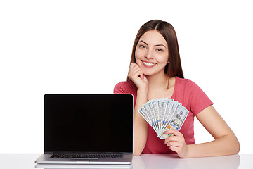 Image showing Woman showing  laptop screen