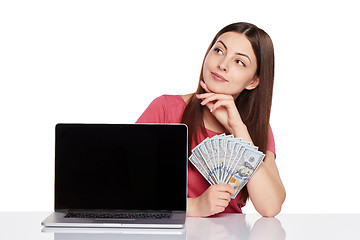 Image showing Woman showing  laptop screen