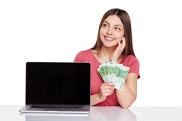 Image showing Woman showing  laptop screen