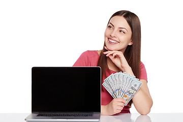 Image showing Woman showing  laptop screen