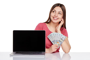 Image showing Woman showing  laptop screen