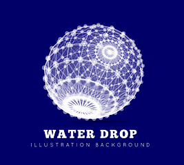 Image showing Spherical drop of water on a blue background