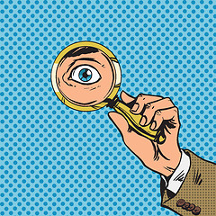 Image showing Look through a magnifying glass searching eyes pop art comics re