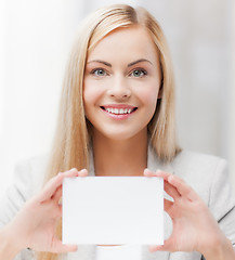 Image showing woman with blank business or name card