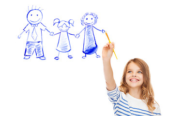 Image showing little girl drawing with brush family portrait