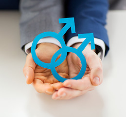 Image showing close up of happy male gay couple with love symbol