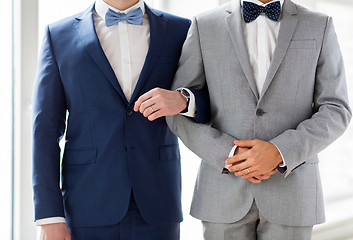 Image showing close up of happy male gay couple holding hands