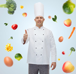 Image showing happy male chef cook showing thumbs up