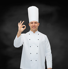 Image showing happy male chef cook showing ok sign