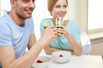 Image showing close up of couple having breakfast at home