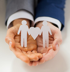 Image showing close up of happy male gay couple with love symbol