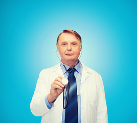 Image showing smiling doctor or professor with stethoscope