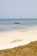 Image showing Old wooden arabian dhow in the ocean 