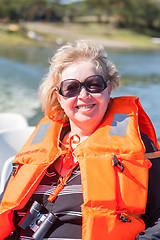 Image showing Portrait of a woman in  life jacket