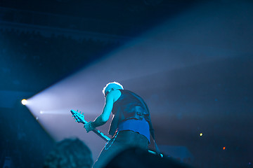 Image showing DNIPROPETROVSK, UKRAINE - OCTOBER 31: Rudolf Schenker from Scorpions rock band performs live at Sports Palace SC \