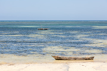 Image showing Old wooden arabian dhow in the ocean 