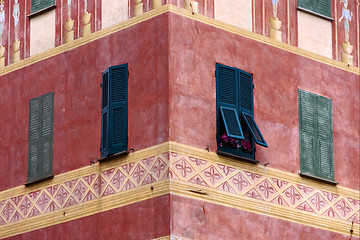 Image showing green wood venetian blind   in chiavari 