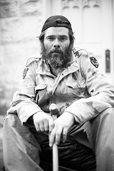 Image showing Disabled Marine Veteran Homeless Sitting on Streets San Antonio