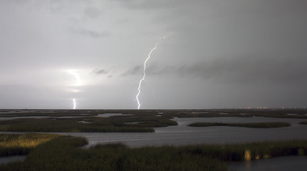 Image showing Electrical Storm Approaches Lightning Strikes Galveston Texas