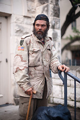 Image showing Disabled Marine Veteran Homeless Sitting on Streets San Antonio