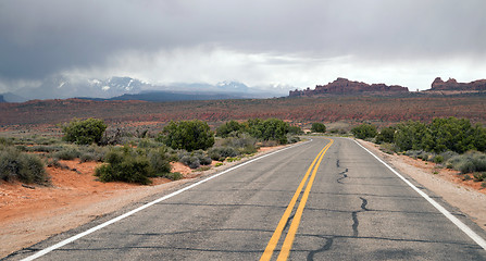 Image showing Two Lane Highway Rock Buttes Utah Wilderness United States