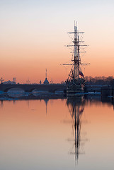 Image showing Sailboat at sunset.