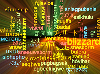 Image showing Blizzard multilanguage wordcloud background concept glowing
