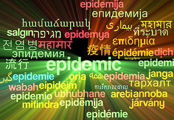 Image showing Epidemic multilanguage wordcloud background concept glowing