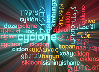 Image showing Cyclone multilanguage wordcloud background concept glowing