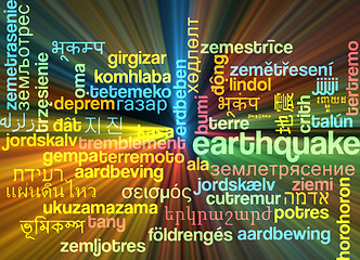 Image showing Earthquake multilanguage wordcloud background concept glowing