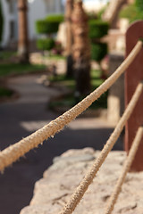 Image showing the rope fence of pier in summer vacation time 