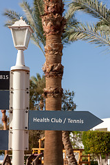 Image showing signboard on the beach at hotel, Egypt