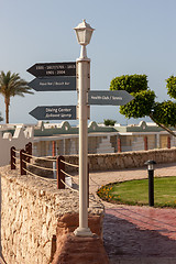 Image showing signboard on the beach at hotel, Egypt