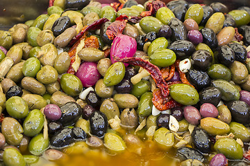 Image showing Black and green Olives