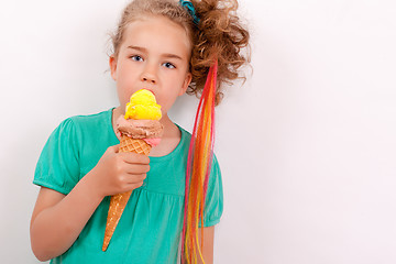 Image showing Young girl with giants ice-cream cone