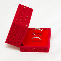 Image showing Wedding Ring in Red Velvet Silk Box 