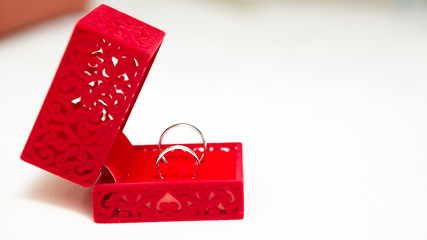 Image showing Wedding Ring in Red Velvet Silk Box 