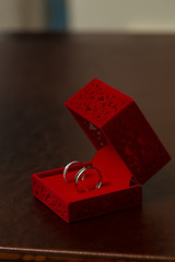 Image showing Wedding Ring in Red Velvet Silk Box 