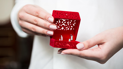 Image showing  Wedding Ring in Red Velvet Silk Box