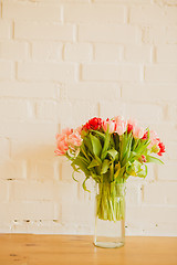 Image showing bouquet of tulips on white background for advertising