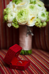 Image showing Luxury Diamond Wedding Ring in Red Velvet Silk Box 